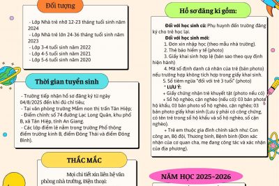 TRƯỜNG MẦM NON THỊ TRẤN TÂN HIỆP XIN THÔNG BÁO ĐẾN QUÝ PHỤ HUYNH VỀ VIỆC TUYỂN SINH NĂM HỌC 2025-2026
